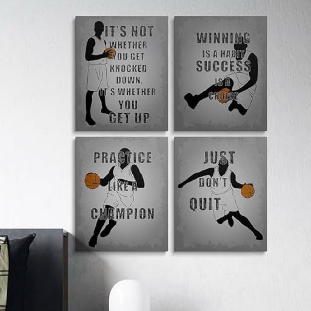 "Never Quit" Canvas Basketball Player Wall Art Set Athlete Motivation